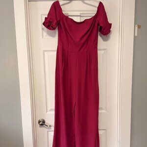 Gal Meets Glam Collection Meredith Crepe Off the Shoulder Jumpsuit